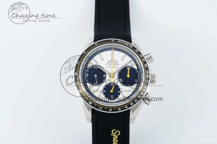 0706 TopPick Speedmaster Racing Master SS HKF Best Edition White Black Dial on Black Rubber Strap A 7813